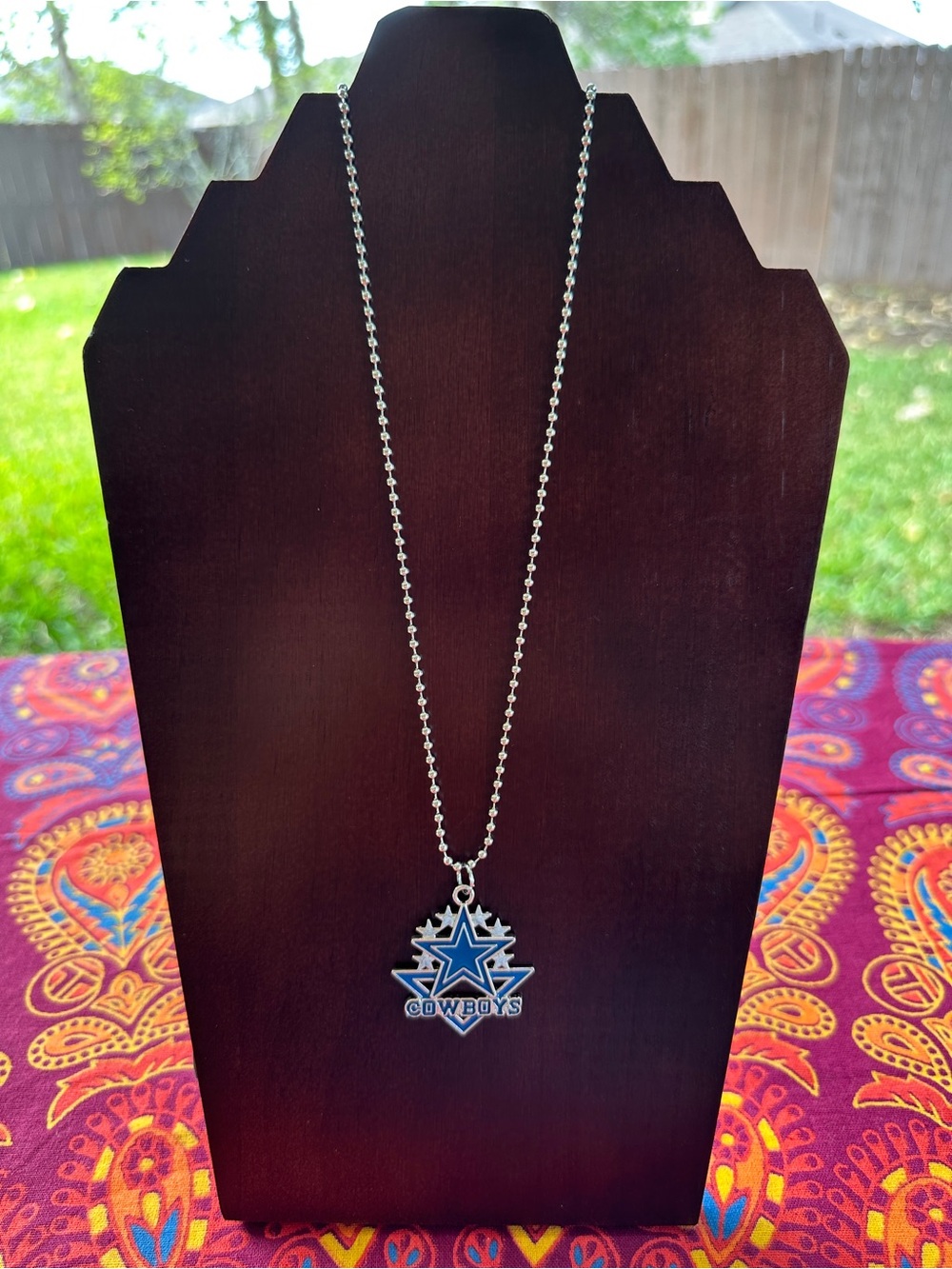 Blue Cowboys Star Pendant Necklace - Women's Silver Tone Chain